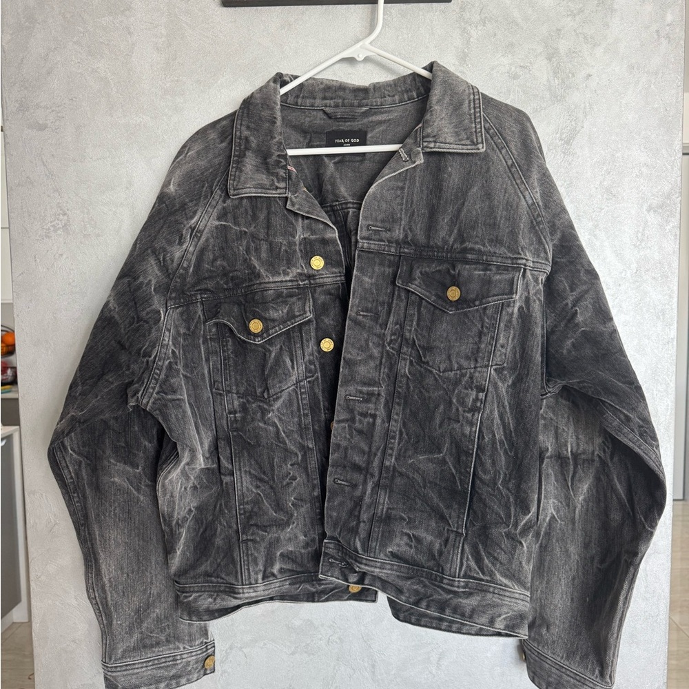 Fear of God Black Denim Jacket with Gold Buttons